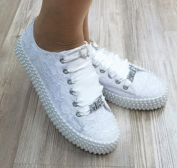 Luxury White Satin Lace White Custom Converse Customization