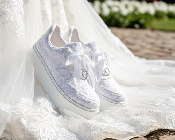 Personalized Lace Wedding Sneakers, Custom Bridal Shoes
