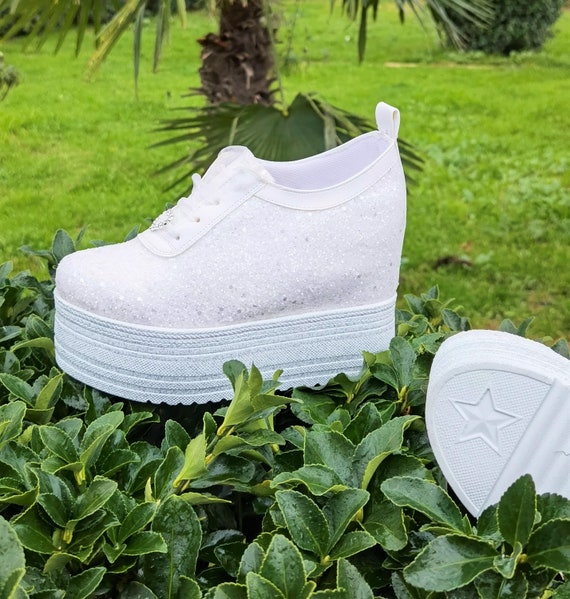 Glitter White Customization Bridal Shoes Inside Hidden Heel Bridal Shoes Comfortable and Stylish Design Picture :11cm