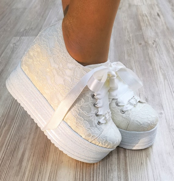 Wedge Heel Ivory Bridal Shoes Inside Hidden Heel Lux Bridal Shoes Very Comfortable - Height Options Customization Options