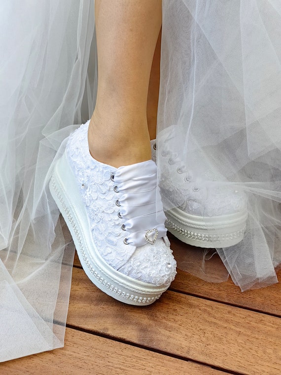 Personalized shoes wedding designer shoes design wedge platform , bridal sneakers white or ivory shoes desing shoes bridal heel wedge desing
