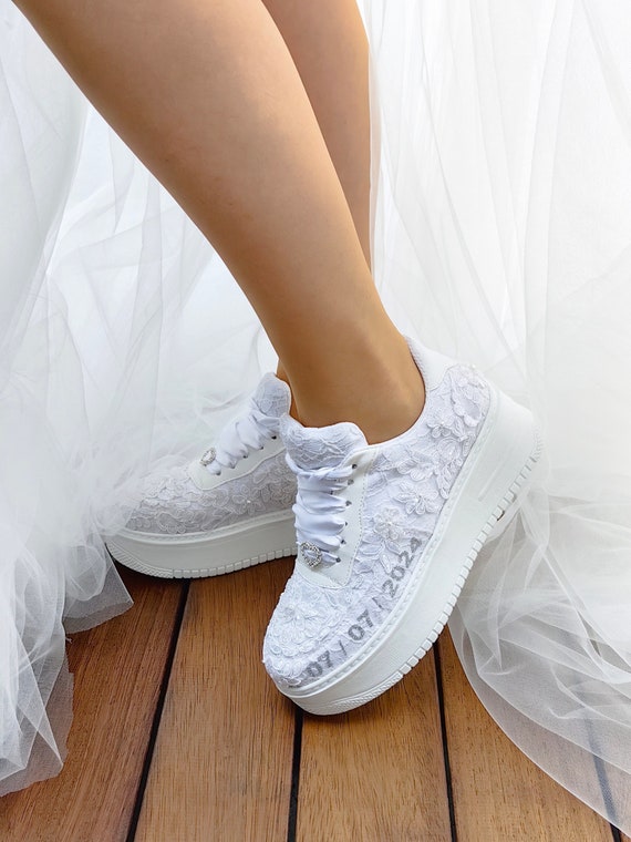 Wedding Custom Sneakers Personalized , Bridal Shoes Desinger , Bride gift shoes wedding sneakers flower applique embroidered bridal shoes