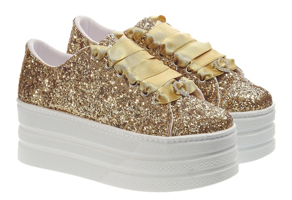Gold Shoes - Personalized Styles Color Options, Perfect for Wedding Dress, Flats & Platform Heels, Custom Sports Shoes