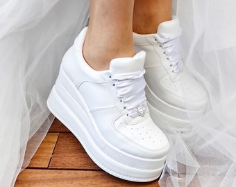 Customizable Bridal Wedge Sneakers: White Wedding Shoes