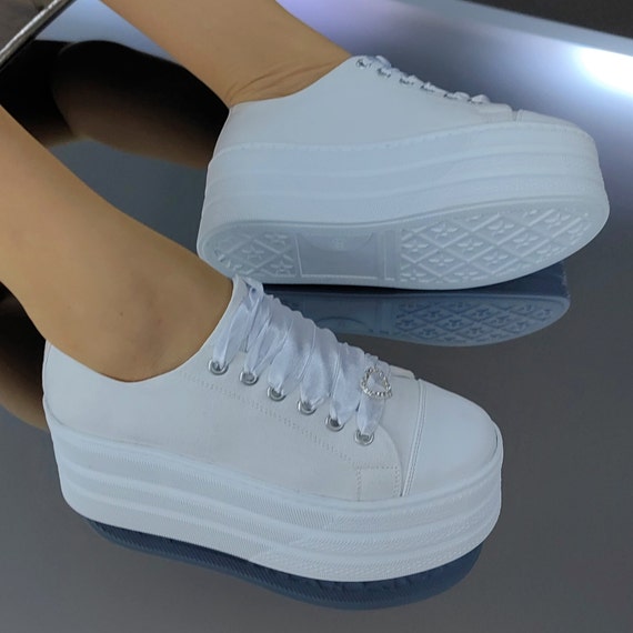 Bride Shoes Customize White Converse 7CM Flat Platform Bridal - Etsy