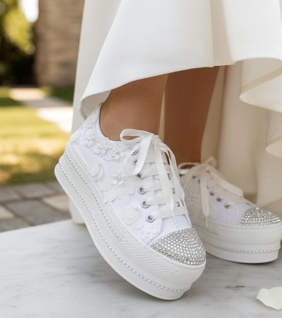 Wedding Bridal Platform Sneakers , Bride Shoes Customize three-dimensional appliqué, custom design
