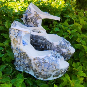 Engagement Shoes Luxury Silver Lace Crystal Stones , Party Shoes Different Color Options Applique Lace heel bride shoes desinger wedding