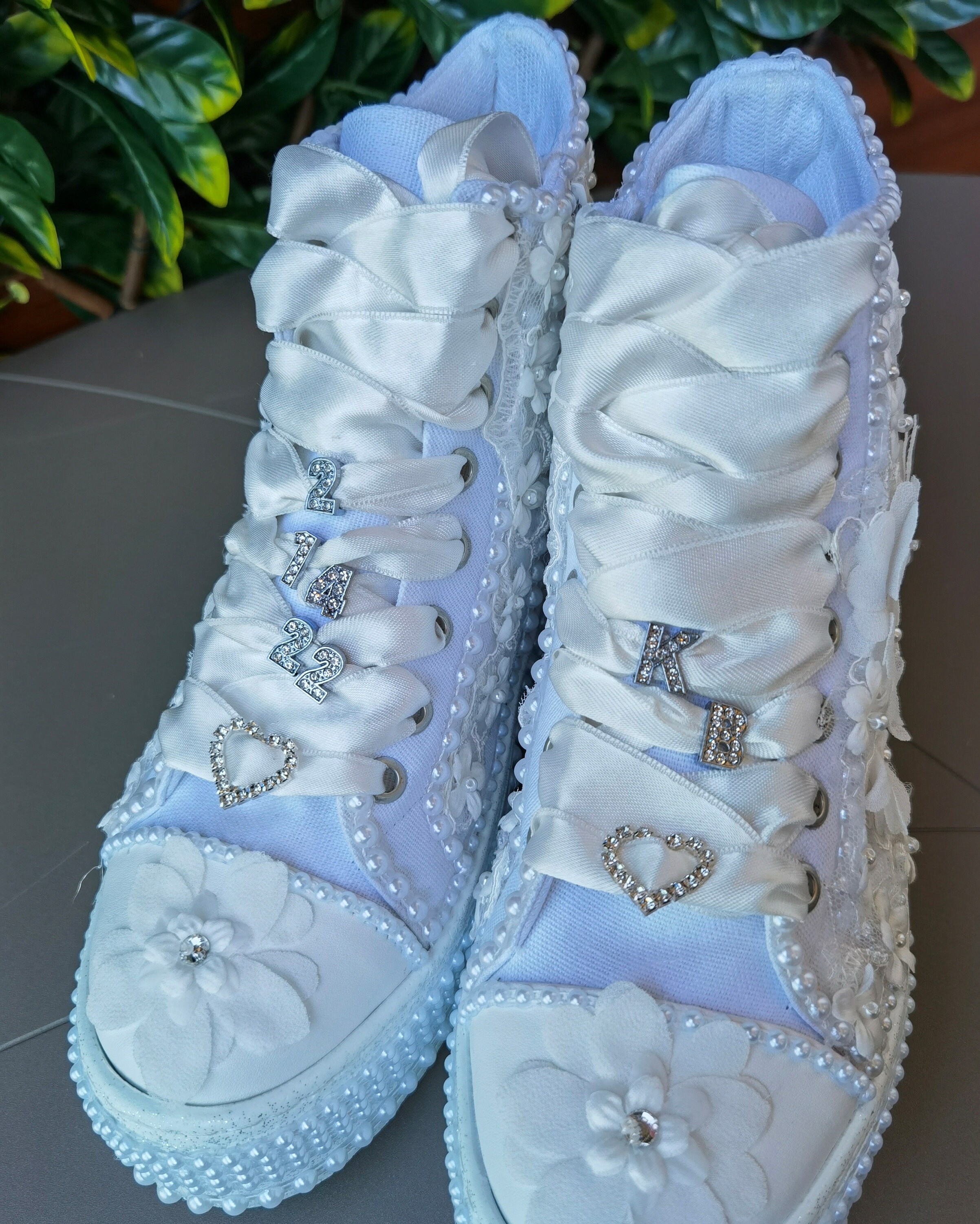 Wedding Shoes Lace Bridal Sneakers , Bling , Wedding Shoes Crystal Stone  and White Pearls , Lace Custom Customizable Height Options - Etsy
