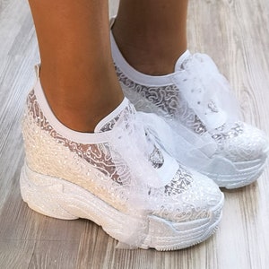 Bridal Wedge Sneakers: Lace Wedding Shoes, Hidden Heel image 6