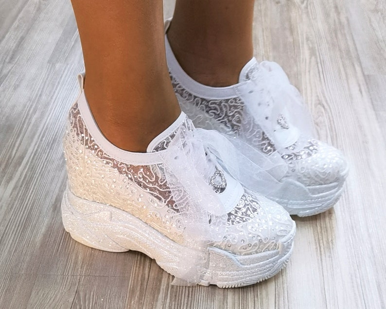 Bridal Wedge Sneakers: Lace Wedding Shoes, Hidden Heel image 6