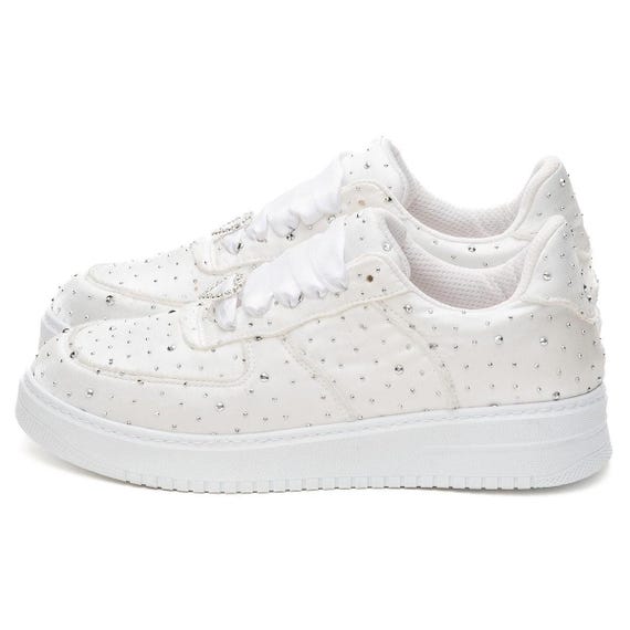 Custom Wedding Sneakers , Cristal stone Color Satin Options , Personalized Woman Sport Shoes Stilo Desing , Comfortable Wide Flat Shoes