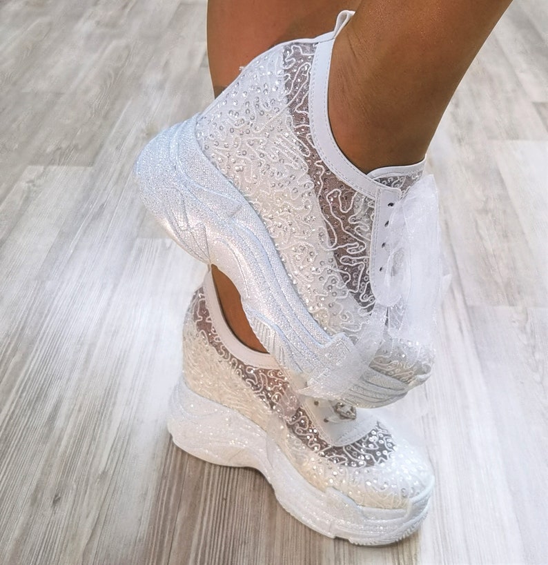 Bridal Wedge Sneakers: Lace Wedding Shoes, Hidden Heel image 1