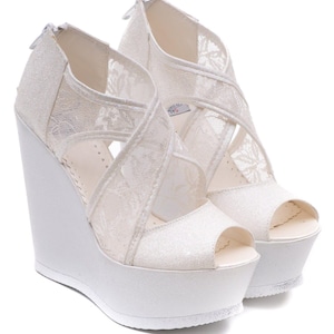 Lace Bridal Wedge Shoes – Ivory Wedding Heel, Stilo Design