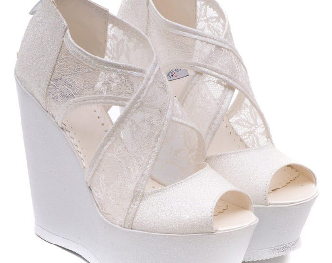 Lace Bridal Wedge Shoes – Ivory Wedding Heel, Stilo Design