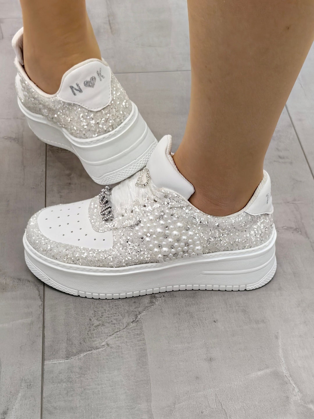 Plateau Sneaker Weisse Damen Sneaker Mit Glitzer Plateau Sneaker