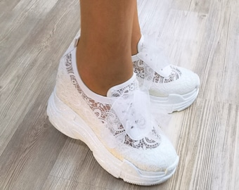 Bridal Shoes Luxury Wedge Heel ''Hidden Heel'' Wedding Shoes for Bride  Wedge Heels Height Options Lace-Up Extreme Comfortable