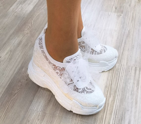 Bridal Shoes Luxury Wedge Heel ''Hidden Heel'' Wedding Shoes for Bride Wedge Heels Height Options Lace-Up Extreme Comfortable