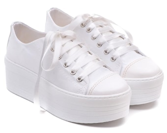 Bridal Shoes - White Customization, Personalized Wedding Sneakers, Flat Platform Options for Your Dream Day