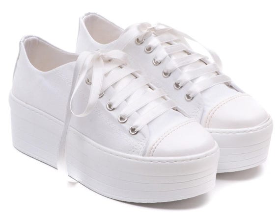Bridal Shoes - White Customization, Personalized Wedding Sneakers, Flat Platform Options for Your Dream Day