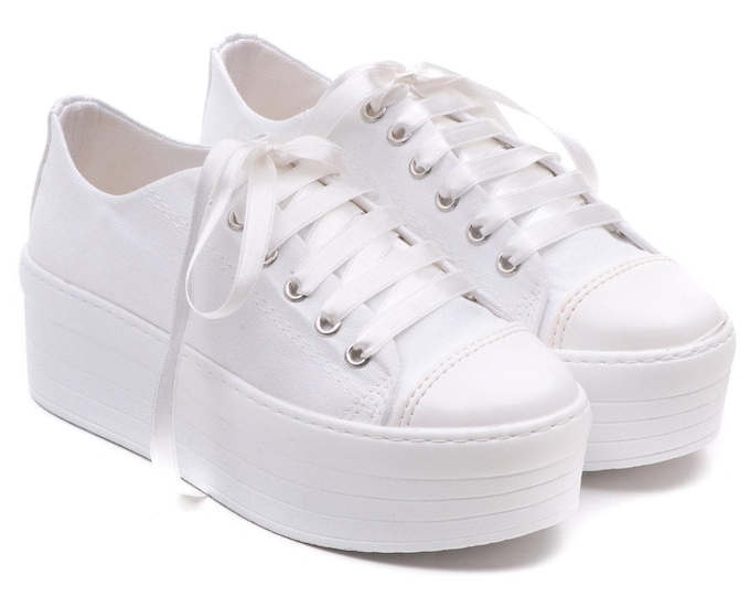 Bridal Shoes - White Customization, Personalized Wedding Sneakers, Flat Platform Options for Your Dream Day