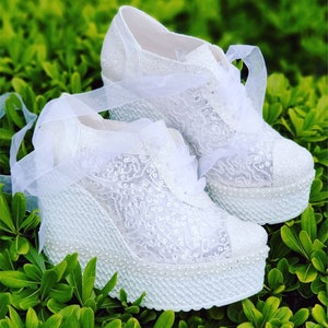 Comfortable Bridal Shoes White Shoes Wedding shoes wedding shoes wedge heel - custom design bridesmaid