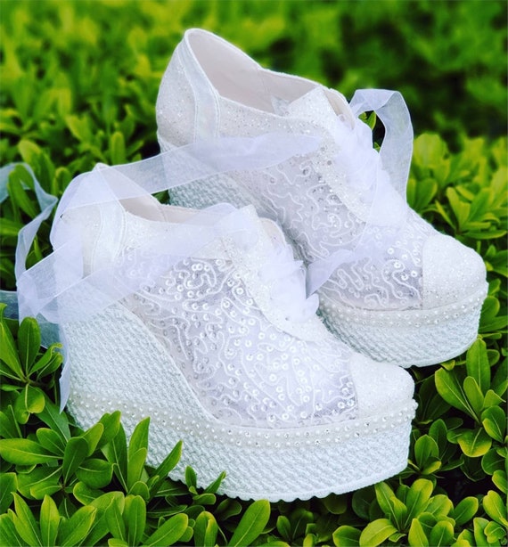 Zapatos de novia cómodos Zapatos blancos Zapatos de boda zapatos de boda  tacón de cuña dama de honor de diseño personalizado -  México