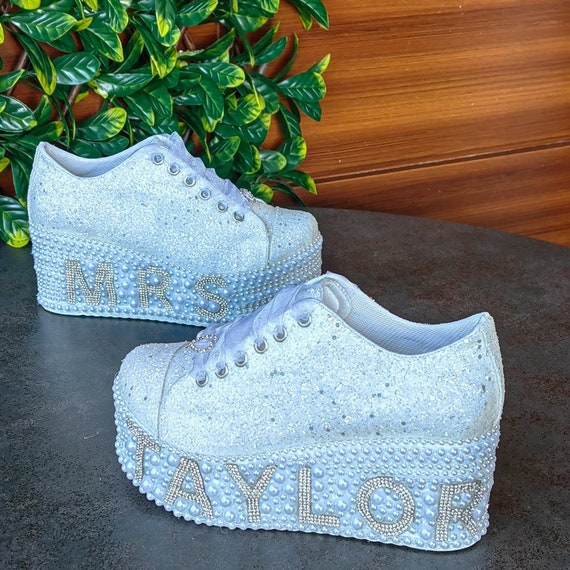 Personalized Luxe  bridal party shoes White Customize  Bridal Shoes Custom  Color Options Party Shoes Bridal Trainers Bridal Tennis Shoes