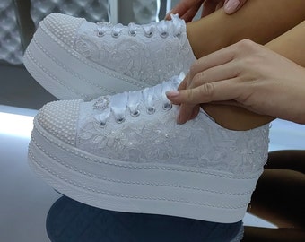 WeddingBridalShoes  NEW! Bridal Shoes Ivory or White Sport Bridal Shoes Wedding & Party Shoes Lace Pearls Premium Stilo Design Brautschuhe