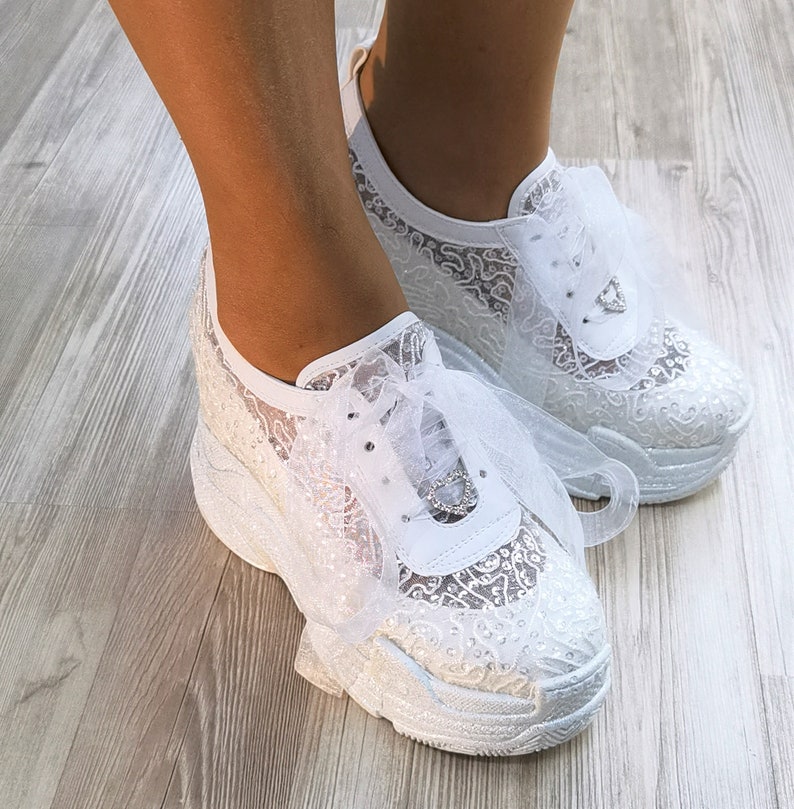 Bridal Wedge Sneakers: Lace Wedding Shoes, Hidden Heel image 4