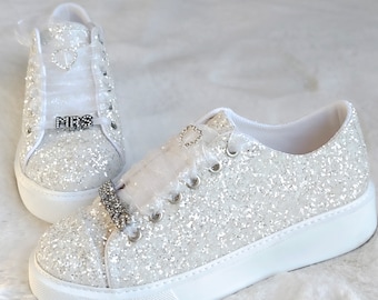 Personalized Glitter Bridal Sneakers, Custom Wedding Shoes