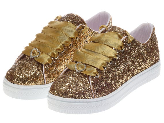 Glitter Sneakers Wedding Shoes, Gold Personalized Bridal Sneakers, Custom Bridal Gift Shoes, Elegant Dress Shoes