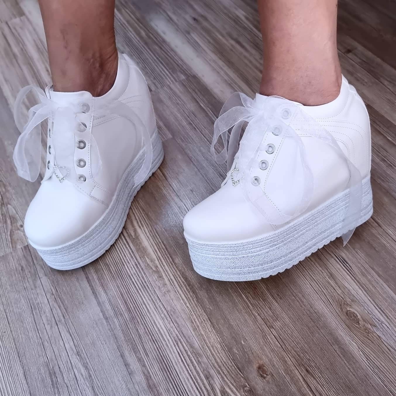 White Sneaker Ladies Heel Shoes