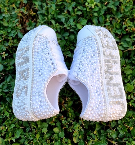 Custom Wedding Stilo Design different heights Custom Wedding Shoes, Pearls and Crystal Stones Bridal Shoes for
