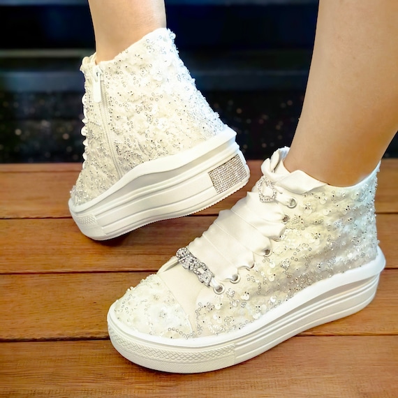 Shoes personalized with jewellery, Personalized with printed text Shoes Long Tops white or ivory wedding shoes special design Stilo Desing