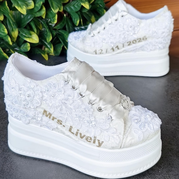 Special Design Bridal Shoes, Comfortable Platform Heeled Sneakers Wedding Shoes Comfortable high heels shoes compatible with wedding dresses
