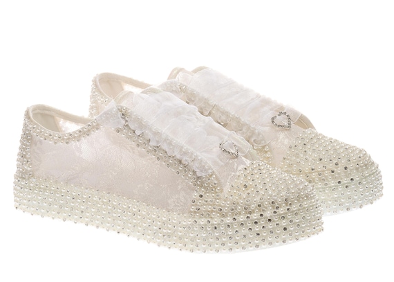 Lace Embroidery Bride Platform Shoes, Height Options, Wedding Sneakers