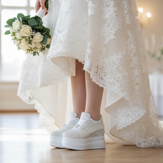Bridesmaid wedding sneakers platform Personalized , wedge shoes  Bridal  wedding dress