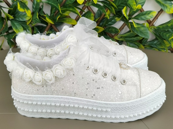 Wedding/ Bridal Party Shoes With Flowers & Pearls Wedding/ Bridal Party Shoes With Flowers & Pearls