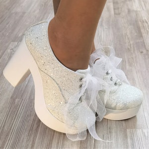 Glitter Bridal Shoes with Ribbon Laces, Comfortable Wedding Heel (10cm)