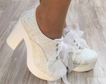 wedding dress bridal shoes heleed  bride glitter colors shoes Wedding Shoes White Glitter 10cm Height Very Comfortable Bridal Shoes