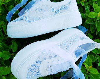 Lace Embroidery Wedding Shoes, Elegant Bridal Sneakers, Party Shoes