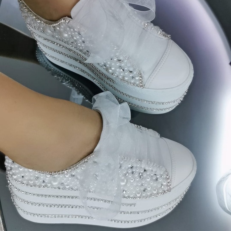 Pearl Wedding Sneakers, Luxury Bridal Shoes, Personalized Design image 1