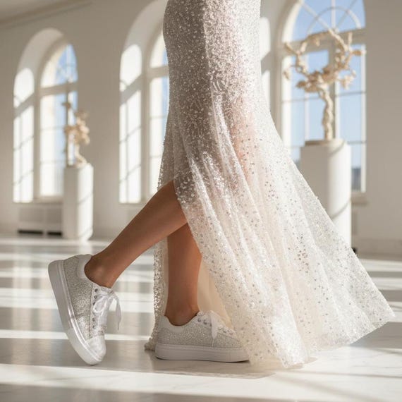 Custom Wedding Sneakers, Personalized Bride Shoes, Handmade Glitter Sneakers Bridal Shower Gift