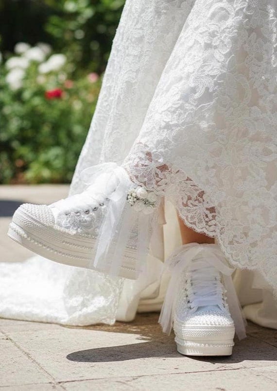 Floral Bridal Sneakers – Ivory Wedding Shoes, Custom Lace Design