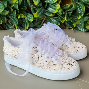 Ivory, Rose Gold Printed Custom handmade  Customization Options Wedding & Party Tennis Shoes