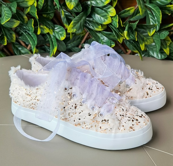 Ivory, Rose Gold Printed Custom handmade  Customization Options Wedding & Party Tennis Shoes