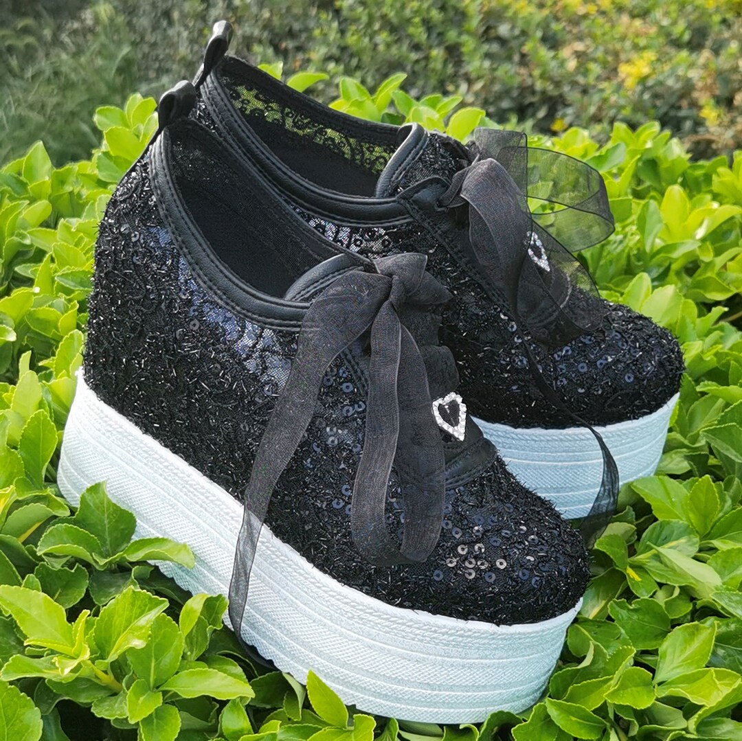 Black glitter platform sneakers sales