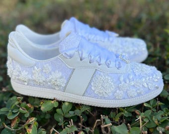 Custom Wedding Bridal Sneakers / Personalized , Customize Name and Date On Shoes / Flat Bride Unique