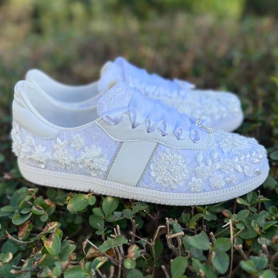 Custom Wedding Bridal Sneakers / Personalized , Customize Name and Date On Shoes / Flat Bride Unique