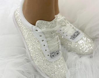 Bridal Wedding Shoes , Custom Flat Sneakers , Glitter Options Shoe Color , Personalized , Customize Gift Unique